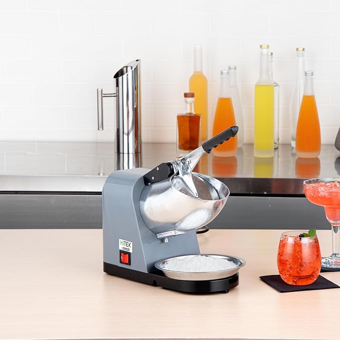 Restaurantware Electric Ice Crusher Machine - 65 Kg/Hr - Plastic Ice Shaver With Stainless Steel Blades - Compact Gray Space-Saving Kitchen Countertop Use