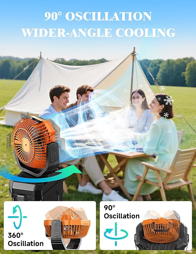 Portable Misting Fan for Outdoors Patios, 20000mAh Rechargeable, 6L Quiet Air Cooling with Remote, 4 Speeds, Spray, 30 dB Camping Fan for Bedroom, Office (Orange)