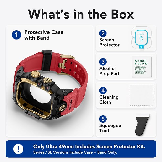 amBand Rugged Case with Band for Apple Watch Ultra 3/2/1 49mm, M3 Military Grade Shockproof Cover, Includes Screen Protector Kit, Tactical Band for Men - Compatible with iWatch Ultra, Red