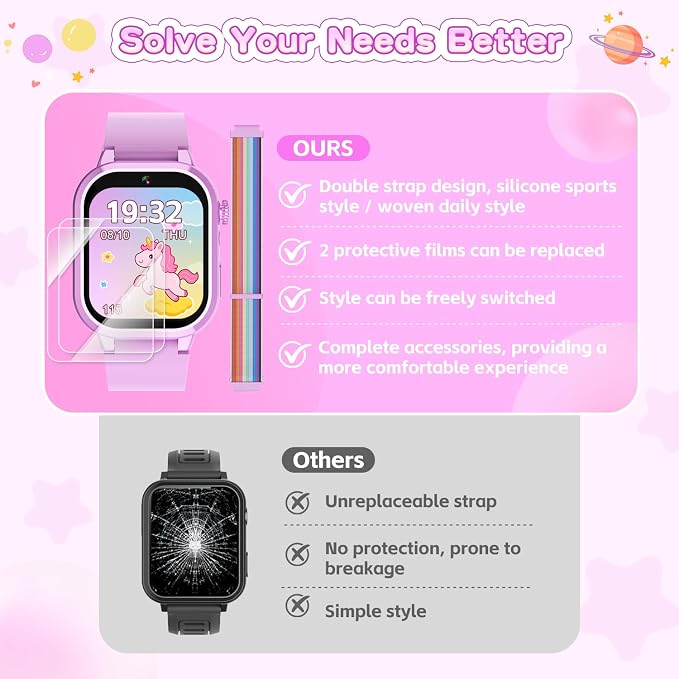 MOFGDNI Smart Watch for Girls - Kids Watch with 39 Games, Built-in Camera, Video Recorder, Alarm, Calculator, Pedometer & Various Wallpapers – Toys for Ages 4-12 Years Old Birthday