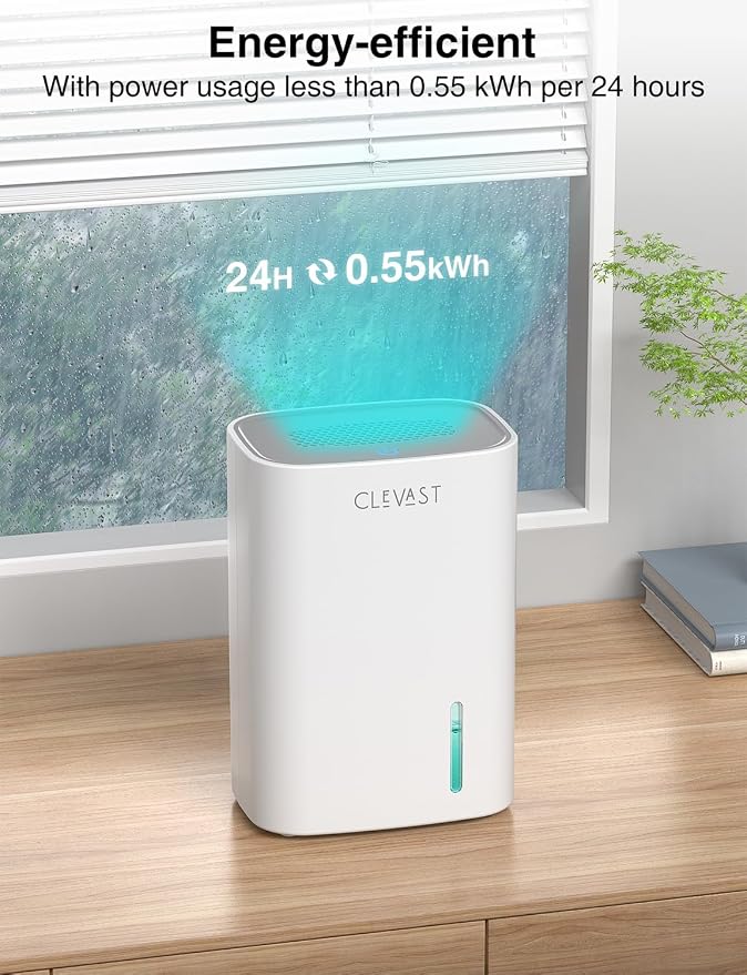 CLEVAST Small Dehumidifier for Home, Mini Quiet Fast Moisture Removal | 30oz Water Tank, Auto Shut-Off, Sleep Mode, Portable, Compact, Suitable for Bathroom, Bedroom, Closet, Camper, Cabinet