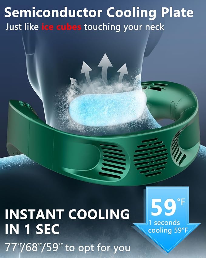 AJGJF Cooling Neck Fan 5500mAh,5 Speeds & 3 Cooling Modes, 1S Cool Down, USB-C Quick Charge, 3-24H Long Battery, Leafless Hanging Neck Fans that Blow Cold Air,Birthday Gifts for Women Men Mom Dad