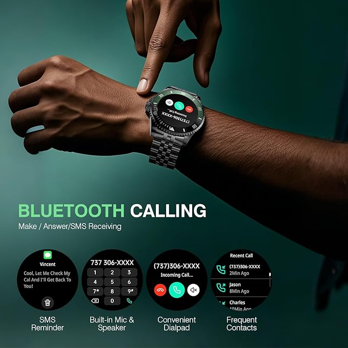 Luxury Smart Watch with Bluetooth Calls, Heart Rate/SpO2/Blood Pressure/Sleep Monitor, 1.19-inch AMOLED Display, 107 Sports Fitness Tracker, Round Business Watch Compatible Android and iOS, 44mm Black