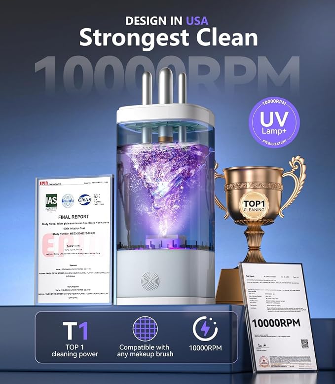 2026 Upgrade Makeup Brush Cleaner Machine【NO.1-12X Cleaning Power】Electric Makeup Brush Cleaner【International Certification - 10000RPM Turbo Motor】Suitable for All Brush Brushes，White