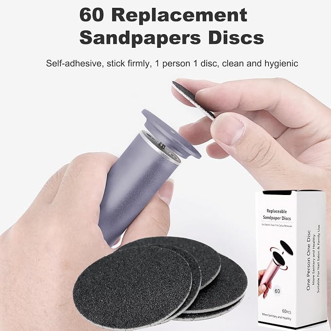 Electric Callus Remover for Feet With Adjustable Speed and 60PCS Sanding Discs - Powerful Foot File, Pedicure Tools, Feet Scrubber, Dead Skin Grinder, Gray