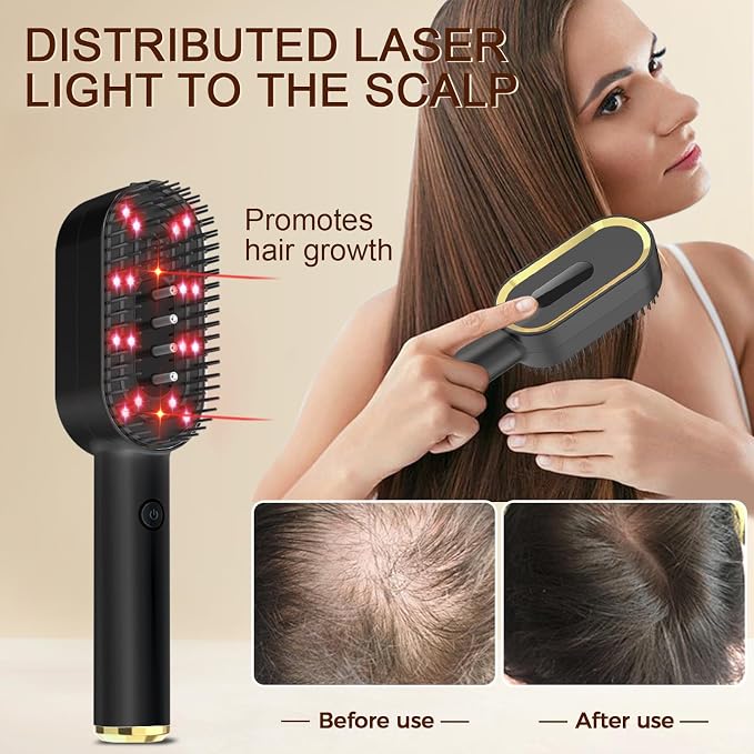 Laser Hair Growth Comb - FDA Cleared 650nm LLLT Red Light Therapy for Thinning Hair Regrowth, Vibrating Scalp Massager Promotes Fuller, Thicker Hair Rechargeable for Men & Women - Black