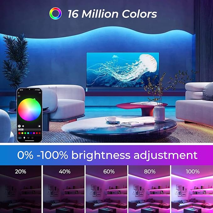 COB Led Strip Light 32.8FT RGB Color Changing, 10mm Width 24V5A Flexible Led Tape Light WiFi/Bluetooth Connect, APP/Remote Control, Music Sync for TV Led Backlight, Bedroom Home Decor