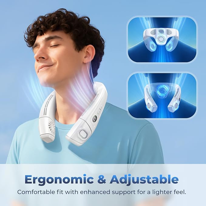 Neck Fan Portable Personal Fans, Ergonomic Cold Neck Fan with Cooling Plate, Type-C 8000mAh Rechargeable 3D Airflow Wearable LED Screen 3 Modes Gifts for Men Women Outdoor Travel Indoor