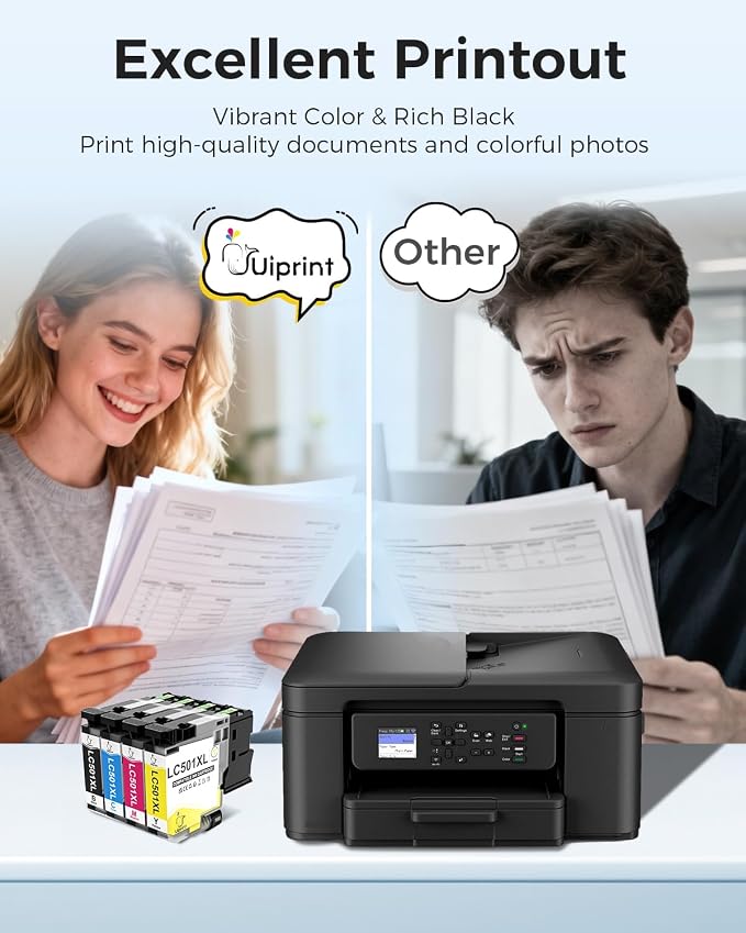 LC501XL High Yield Ink Cartridges Compatible with Brother LC501XL LC501 Series Inks for Brother Printer MFC-J1360DW MFC-J1410DW MFC-J1260W, LC501XL4PK Up to 2400 Pages (Black, Cyan, Magenta, Yellow)