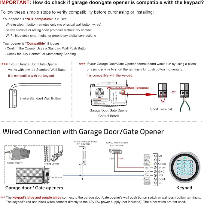 Security Wired Access Control Keypad, Metal Door Keypad, PIN Code & ID Card Key pad, Digital Code Entry Gate Keypad for Garage Door, Swing Sliding Gate Opener, Magnetic Lock and Access Control System