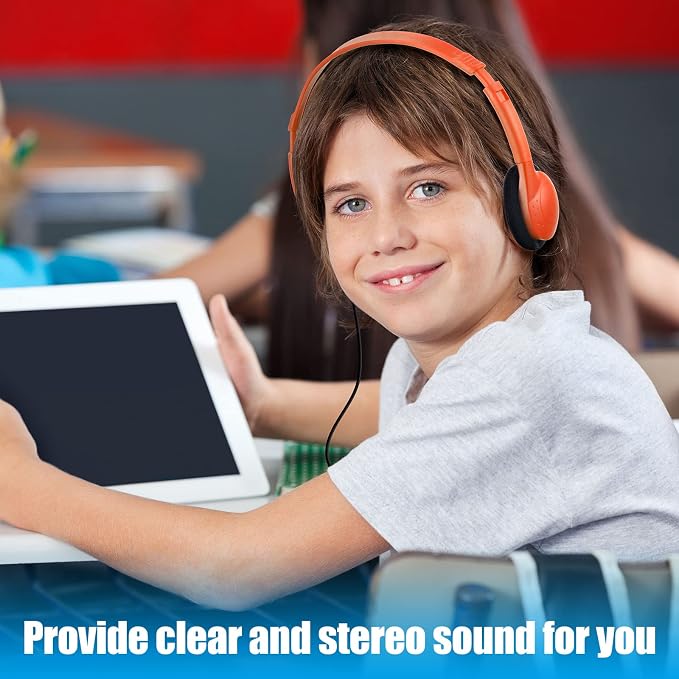 Frienda 48 Pack Classroom Headphones Bulk, Wired School Headsets for Students, Stereo Headphones with 3.5 mm Plug for Classroom, Online Learning, Library(Classic,Blue, Orange, Navy, Black)