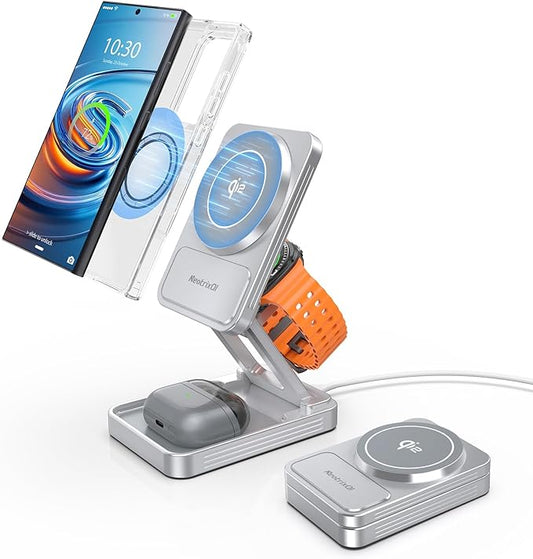 Magnetic Wireless Charger for Samsung, Aluminum Alloy 3 in 1 Charging Station for Samsung Galaxy S26 Ultra/Z Fold7/Flip7/Buds4, Qi2 Foldable Travel Watch Charger for Galaxy Watch 8/Ultra/7