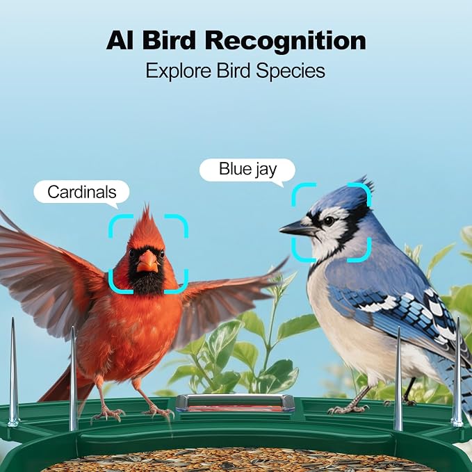 Bird Feeder with Camera,AI Identify Birds Species,FHD WiFi Outdoor Smart Bird Feeder Camera with Solar Powered,Real-Time Notice,Auto Record,IP65 Weatherproof Birds House with Cam,Ideal Gift for Family