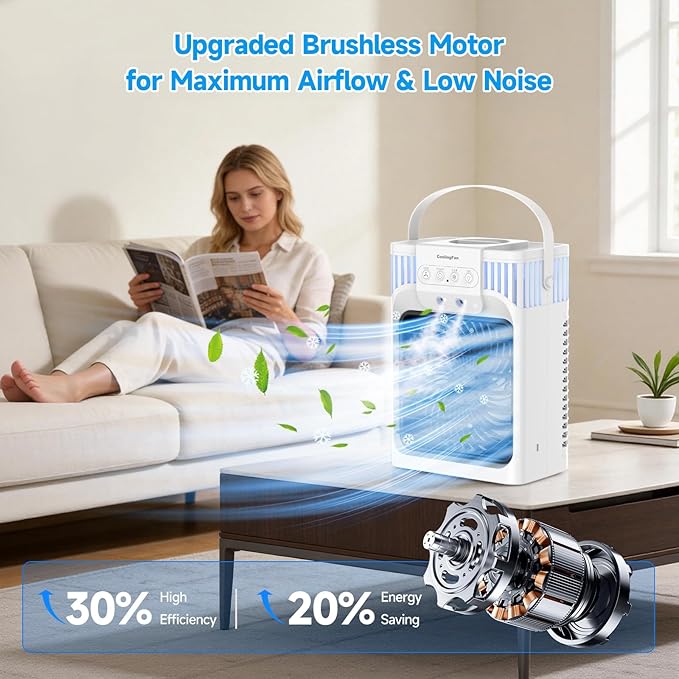 Portable Air Conditioners, 4-IN-1 Personal Evaporative Air Cooler with Remote, 3 Speeds & 3 Mist, 7-Color Night Light, 2-8H Timer, 1200ML Mini Air Conditioner Cooling Fan for Bedroom Office Home