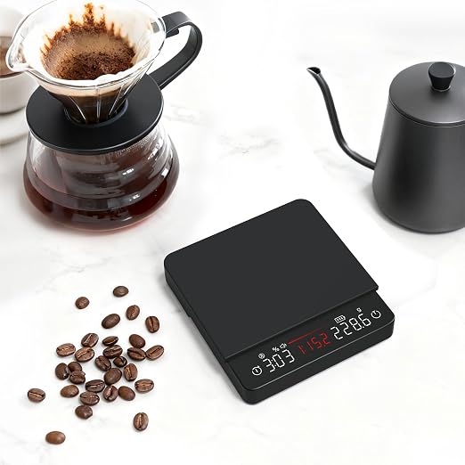 Coffee Scale, Espresso Scale, Weigh Digital Kitchen Scale with Timer, 2kg/0.1g Rechargeable Scale, Ratios & Flow Rate Display, Barista-Grade for Pour-Over, Espresso, French Press – Black