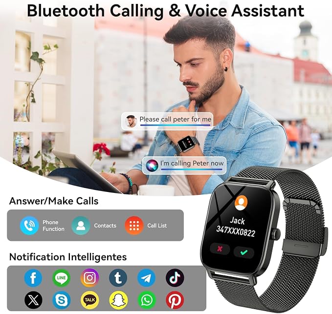 Smart Watch for Men Women Fitness Tracker: Waterproof Bluetooth Call Answer Make Smart Watches for Android iPhone Digital Mens Watches Activity Smartwatch Pedometer Heart Rate Monitor 120 Sports Model