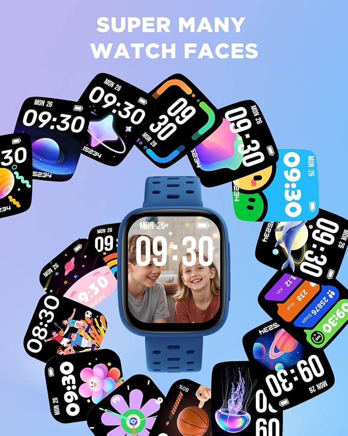 BIGGERFIVE Kids Watch No Phone Needed, 1.8" Amoled Smart Fitness Watch Pedometer, Heart Rate, Sleep Tracker, 30m Waterproof, Step Counter, Puzzle Games, 100+ Dials, Gifts for Boys Girls 5-16, Blue