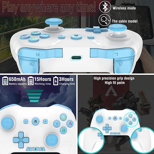 Bluetooth Controller for Switch/Mac/PC/Steam/Mobile Phone/iOS/Android//TV/iPad/Table/Apple Arcade MFi Games, switch pro controller wireless with Adjustable Dual Motion,Turbo,Macros,6-Axis,Wake Up for Black Myth: Wukong (Black) (Purple) (Blue with Clip)