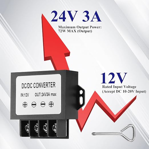 12V to 24V 3A 72W Boost Converter IP67- Dustproof Booster with Screwdriver - for Trucks/RVs/Off-Highway/Solar/for Harsh Environments - Dustproof/Vibration Resistant