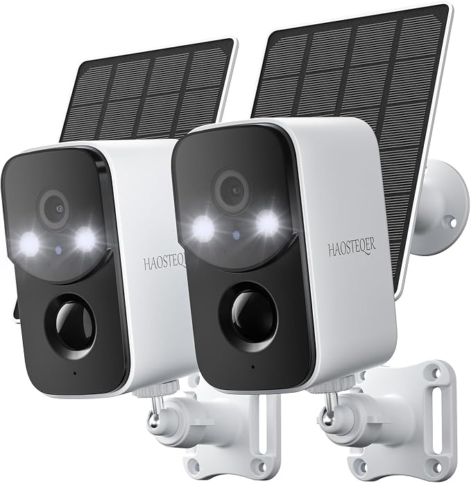 2K Security Camera Wireless Outdoor, Free Cloud Storage, Solar Powered WiFi Cameras for Home Security with AI Motion Detection, Instant Alert, SD Storage, IP66 Waterproof, 2.4GHz, 2 Pack