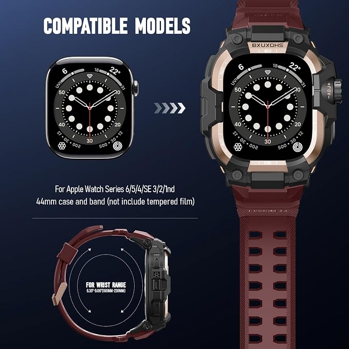 BXUXOHS Rugged Case and Band for Apple Watch 44mm Men, Compatible with Apple Watch SE 3/SE 2nd Generation/SE/Series 6/5/4, Military Grade Shockproof Bumper Cover,Tactical Band Case for iWatch 6/5/4/SE