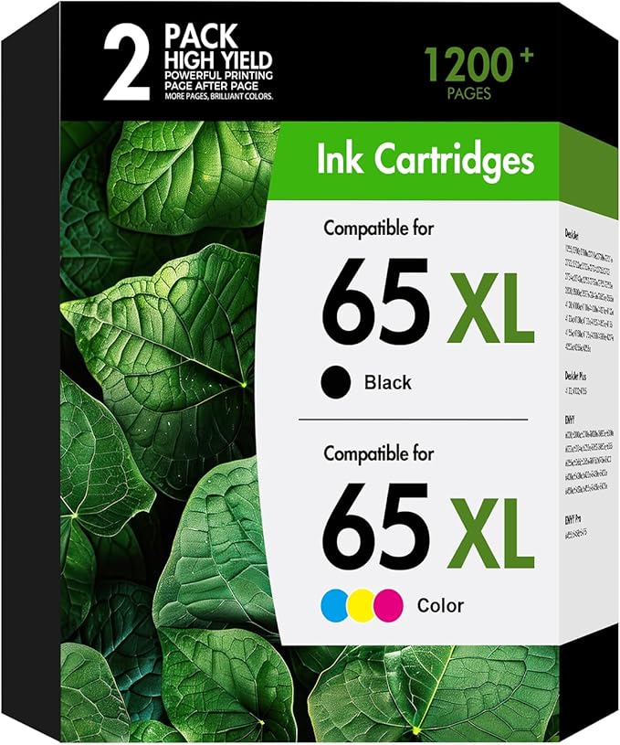 65XL 65 Ink Cartridges Black/Color Combo Pack Replacement for HP 65XL Ink Work for Officejet Envy 5055 DeskJet 3755 3700 3772 2600 3752 Envy 5000 5052 5070 Printer (1 Black,1 Tri-Color)