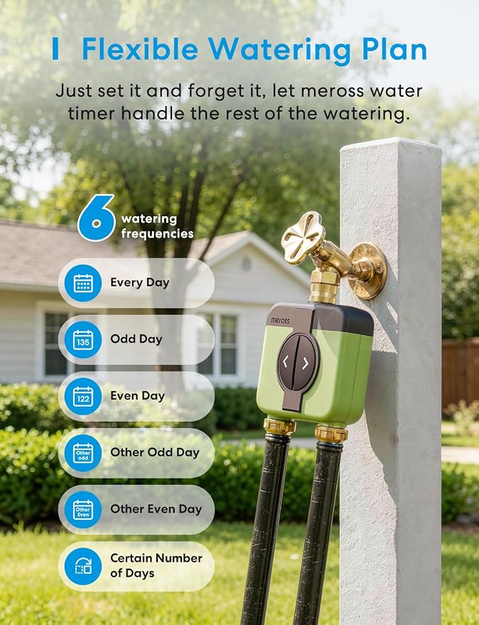 meross WiFi Water Timer for Garden Hose, 2 Zone WiFi Hose Timer with Brass Inlet and Outlet, WiFi Sprinkler Controller, Rain Delay, Smart Water Valve for Garden, Lawn & Yard, Hub Required