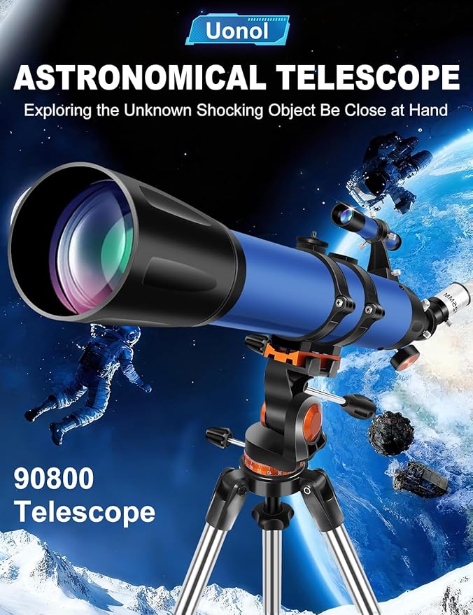 Telescope for Adults High Powered 90mm Aperture 800mm,Refractor Telescopes for Astronomy Beginners with AZ Mount Tripod,Phone Adapter,Carry Bag (80090blue)