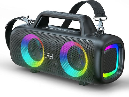 Portable Bluetooth Speaker 140W, Loud Wireless Speaker with 2 Subwoofers & Bass Boost, IP65 Waterproof Outdoor, 12000mAh Battery 24H Playtime, RGB Lights, TF/AUX/Mic Input for Home, Party, Outdoor