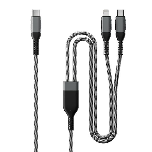 2 in 1 USB C to USB C/Lightning Cable 100W Max 6FT 1Pack,Multi Cable Simultaneous Fast Charging Compatible with MacBook Air/Pro/iPad/iPhone 17/16/15/14/13/12/11 Series,Galaxy S26/S25/24 Series/Pixel