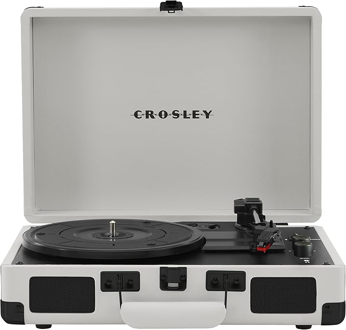 Crosley CR8005DP-WF Cruiser Plus Vintage 3-Speed Bluetooth in/Out Suitcase Vinyl Record Player Turntable, White Farmhouse