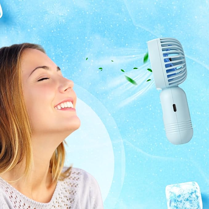 Rossesay 1 Pcs Mini Portable Fan Bulk Cute Handheld Lightweight Small Little Personal Hand Eyelash Fan 3 Speeds USB Rechargeable for Women Men Indoor Outdoor Makeup Travel (Blue)
