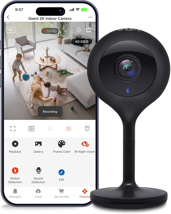 Geeni Look 2K 4MP Smart Indoor Security Camera – 1440p Ultra HD WiFi Pet & Baby Monitor with 2-Way Audio, Motion Detection Zones, 10m Night Vision, & USB-C Power – Works with Alexa & Google Assistant