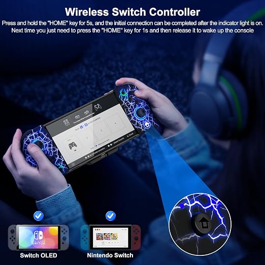 Gammeefy Switch Controller – Hall Effect Joysticks & Enhanced Grip – One Piece Switch Joypad Replacement Switch Pro Controller with 8-Color RGB Lighting, Turbo, Macros - Spider Silk, 6.2"/7"