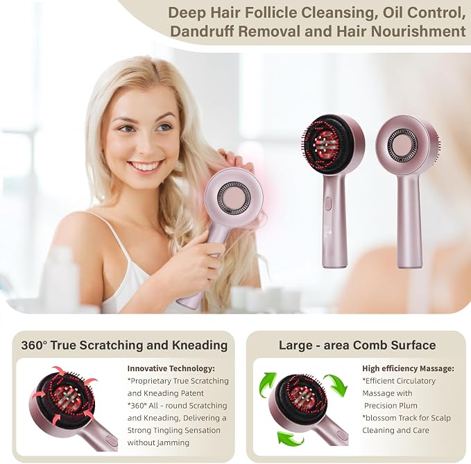 3 in 1 Scalp Massager Hair Growth Hair Oil Applicator,Electric Scalp Brush for Home,IPX7 Waterproof Electric Head Massager,Pink
