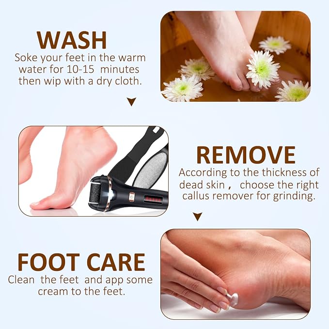 AdamPark Electric Callus Remover for Feet,Rechargeable Foot File Hard Skin Remover,Waterproof 14 in1 Professional Pedicure Kit for Cracked Heels &Dead Skin,with 3 Roller Heads 2 Speed(Black J8)