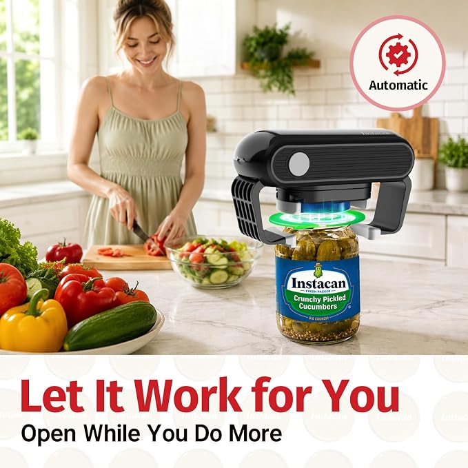 Effortless Electric Jar Opener Easy Opens Twist-Lid, One Handed Automatic Jar Opener for Weak Hands & Seniors with Arthritis