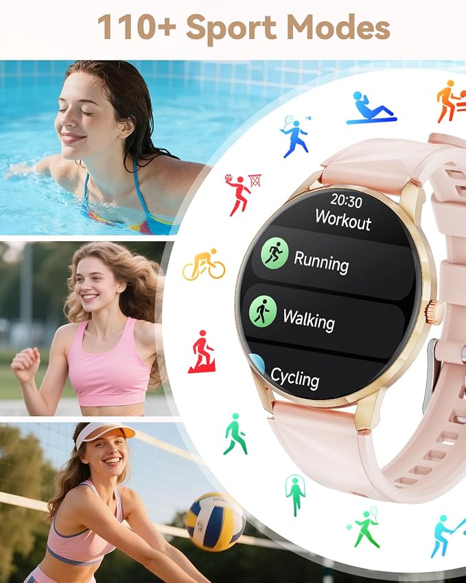 Smart Watches for Women (Android/iPhone), 1.32'' AMOLED Smart Watch with Make/Answer Call, Heart Rate, SpO2, Sleep Monitor, 110+ Sport Modes Fitness Tracker Watch, 2Bands