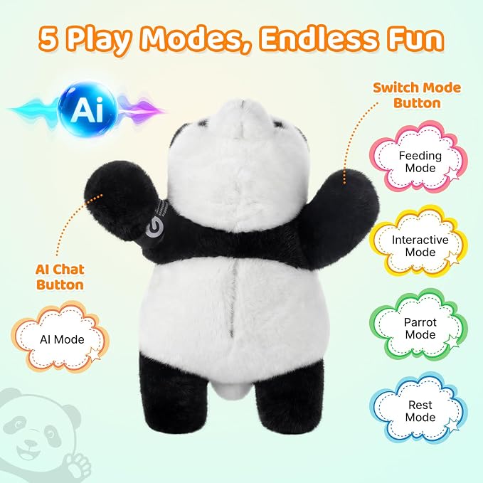 Golabs PT1 Plush AI Robot Panda Toy for Kids 3+,Interactive Companion Pet with 64 Languages, APP w/ 10 Roles Powered by GPT-4o, Voice & Touch Interaction, Real Blinking Eyes, Smart Gift for Boys Girls