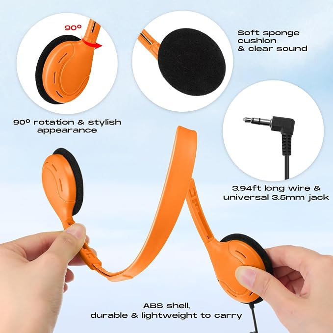 Yunsailing 30 Pack Bulk Over Ear Headphones Set On Ear Headsets Earphones with Adjustable Headband and 3.5mm Plug for Group Learning, Computer Lab, Library, Online Lesson (Macaron Color)