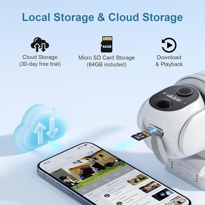 Security Cameras Wireless Outdoor, Free Cloud Storage, WIFI Cameras for Home Security, Wireless Outdoor Security Camera Solar Powered, 360 Camera with PTZ, PIR Sensor, 2K HD Color Night Vision