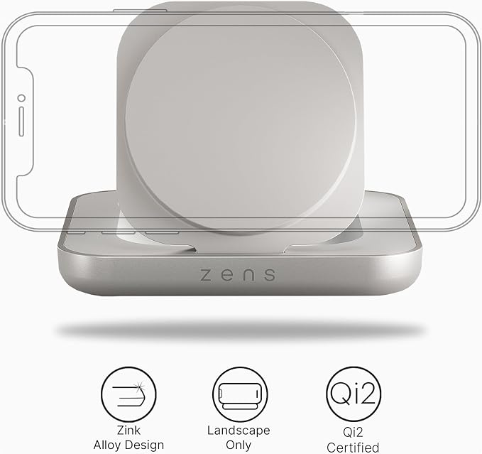 Zens Magnetic Nightstand Charger | MagSafe Qi2 15W | Landscape Only (No Vertical) | Standby Mode | Compatible with iPhone 17/16/15/14/13/12 | 20W Adapter Included | White