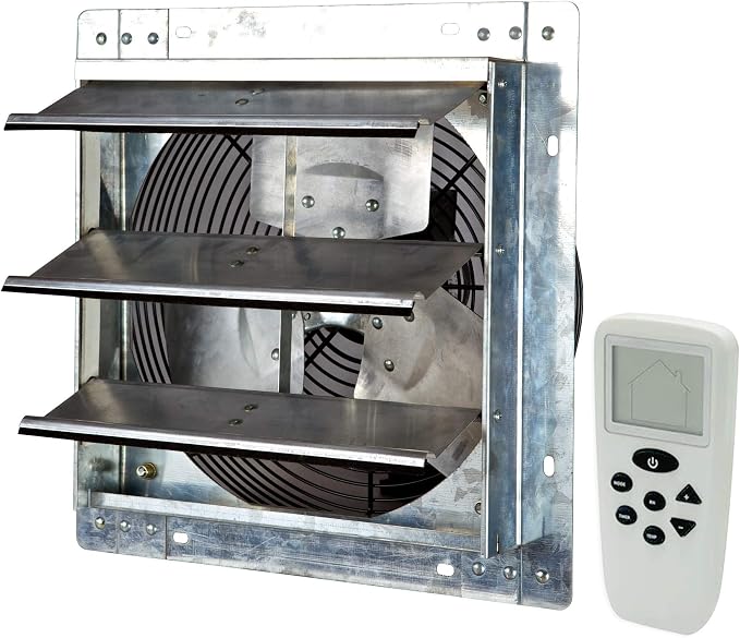 iLiving 12" Shutter Exhaust Fan with Wireless Smart Remote Controlled Thermostat and Humidity, Variable Speed Wall Mounted Attic Vent Fan, Chicken Coop Ventilation, 960 CFM, 1400 SQF Coverage Area