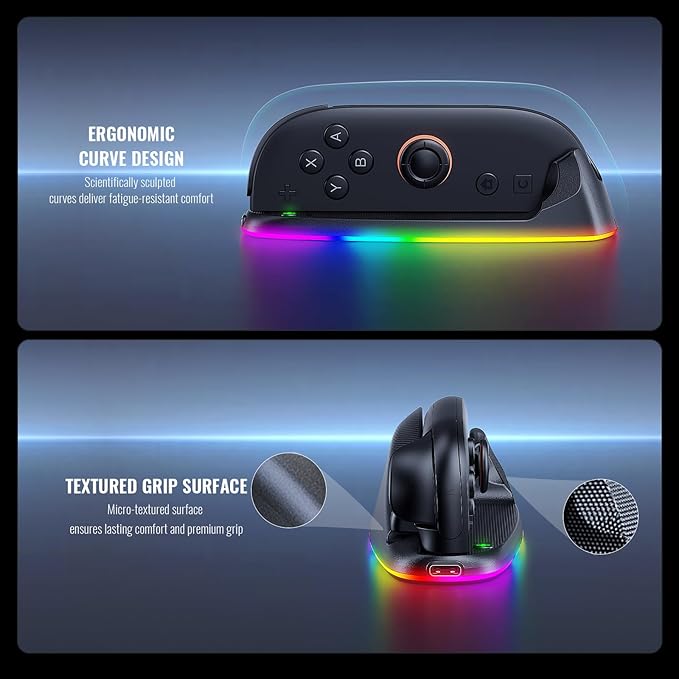 RGB Gaming Controller Mouse Controller with Charging for Switch 2 Joycon Grip, Magnetic Mouse Game Stand Holder with Hand Strap Compatible with Nintendo Switch 2 (2025), Mice for Pokopia Game