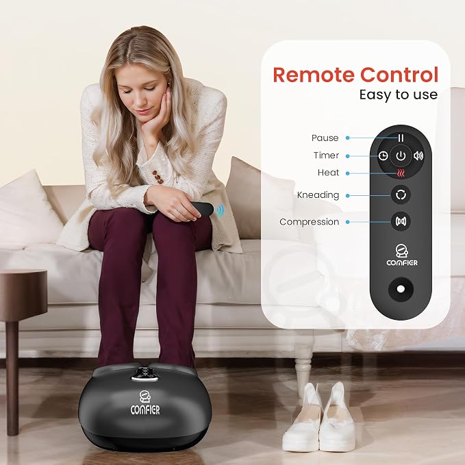 COMFIER 2026 Upgrade shiatsu Foot Massager for Neuropathy,Plantar Fasciitis with Heat,Remote Control,Pause Function, feet Massager with Compression,Vibration,Mothers Day Gift for Mom, Size 13