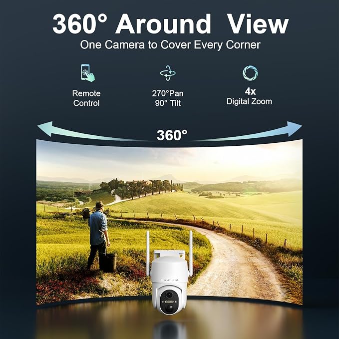 4G LTE Cellular Solar Security Camera Wireless Outdoor, Free Cloud Storage, No WiFi Security Camera, Off Grid 2K Color Night Vision, 360° Live View, Built-in SIM Card for Barn Farm Jobsite (2 PCS)