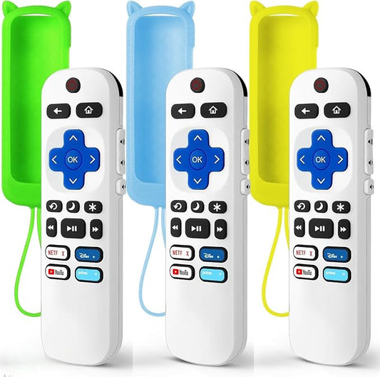 (Pack of 3) Replacement Remote Only for Roku TV with Soft Silicone Protective Cover (Glow in The Dark), Universal Remote for TCL/Onn/Hisense/Sharp/Element/Philips Roku Smart TV (Elegant White)