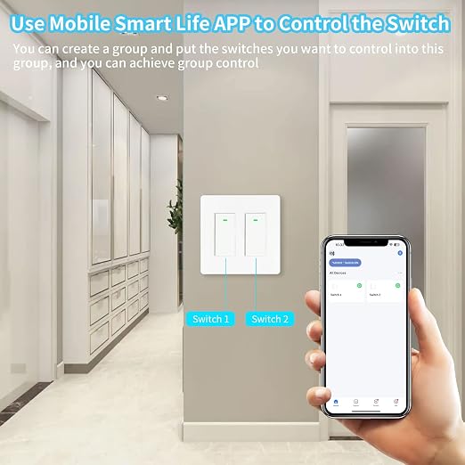 Smart Light Switch 2 Gang(Button), Double Smart WiFi Light Switches, Smart Switch Compatible with Alexa and Google Home, Remote Control Light Switch，Neutral Wire Needed，No hub Required
