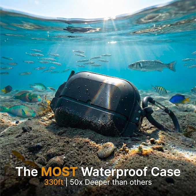 Catalyst for AirPods Pro 3 Case, IP68 Waterproof 330ft, 20ft Drop Proof Shockproof Protective Cover with Locking Latch, Total Protection AirPods Pro 3 case with Pull Tab, Wireless Charging, Carabiner