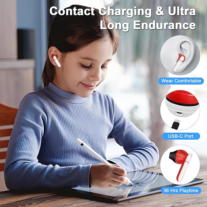 Wireless Earbuds for Kids,Comfortable Wireless Earphones Fit Ergonomic Design Ball Shape Ear Buds with Mic for Android iOS Cell Phone Computer Laptop